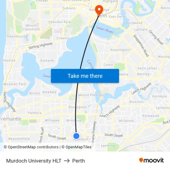 Murdoch University HLT to Perth map