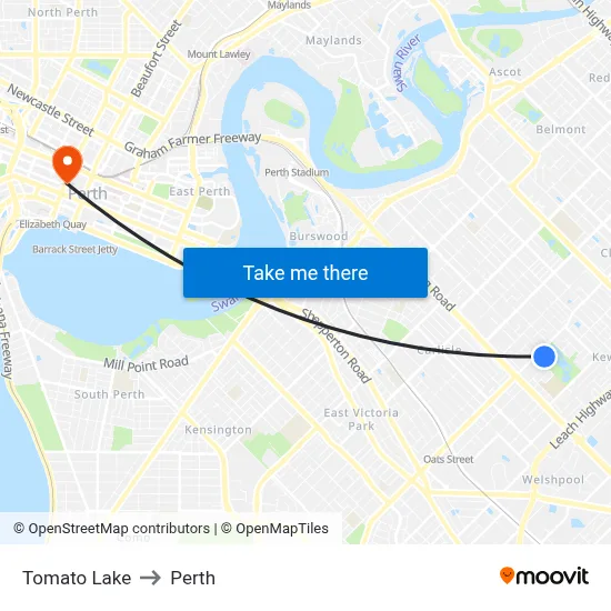 Tomato Lake to Perth map