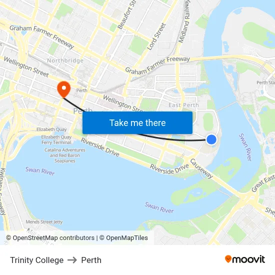 Trinity College to Perth map