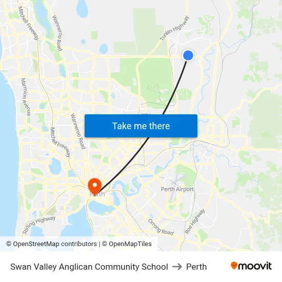 Swan Valley Anglican Community School to Perth map
