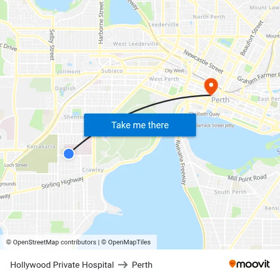 Hollywood Private Hospital to Perth map