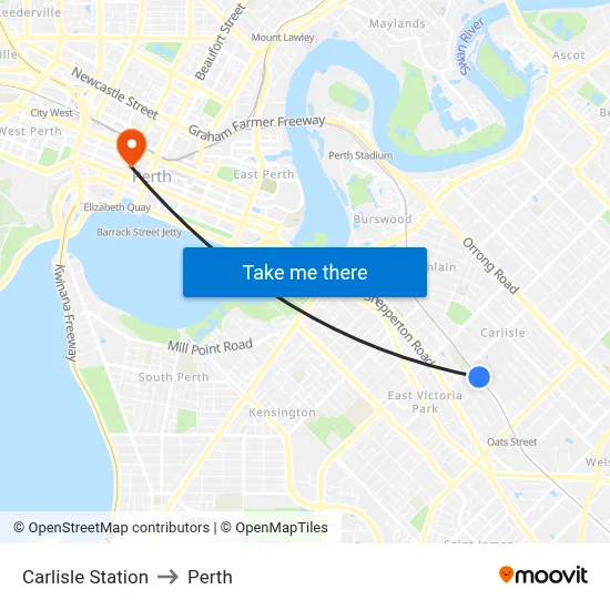 Carlisle Station to Perth map