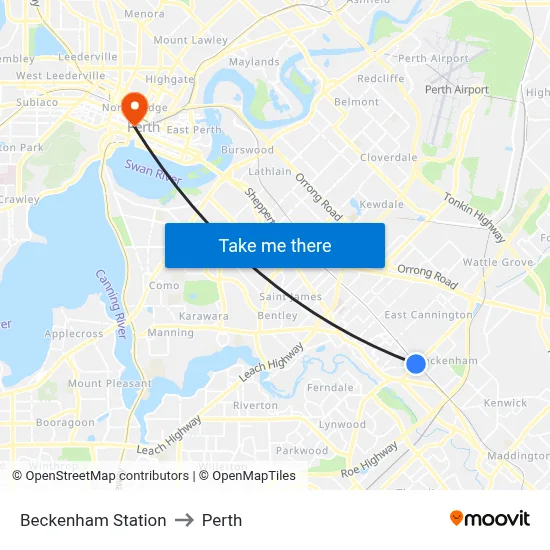 Beckenham Station to Perth map
