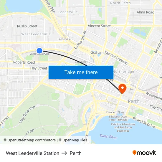 West Leederville Station to Perth map