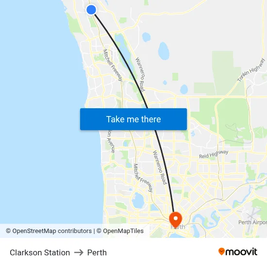 Clarkson Station to Perth map