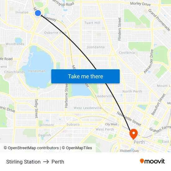 Stirling Station to Perth map