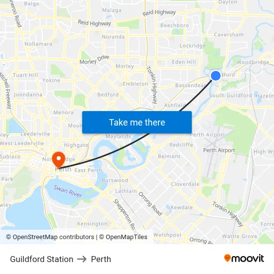 Guildford Station to Perth map
