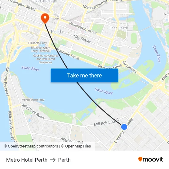 Metro Hotel Perth to Perth map