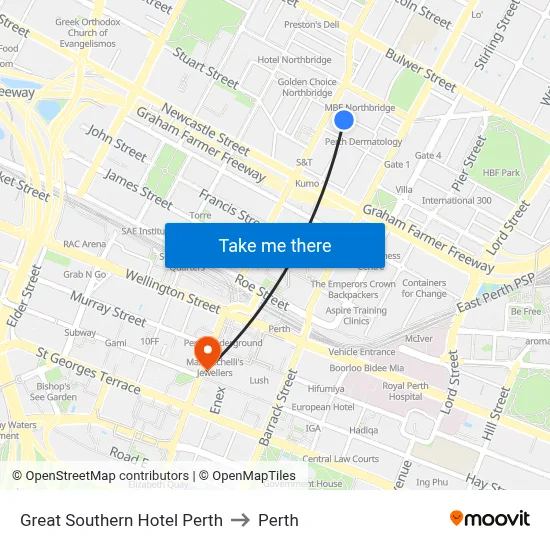 Great Southern Hotel Perth to Perth map