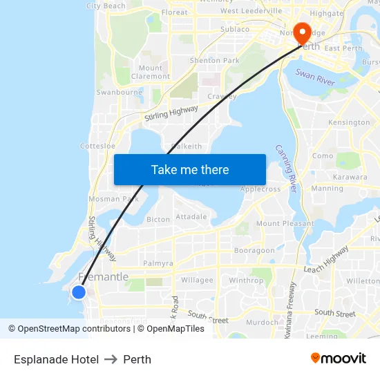 Esplanade Hotel to Perth map