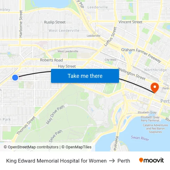 King Edward Memorial Hospital for Women to Perth map