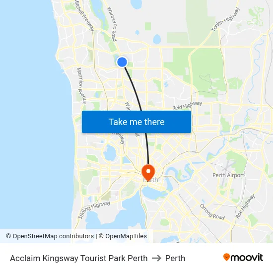 Acclaim Kingsway Tourist Park Perth to Perth map