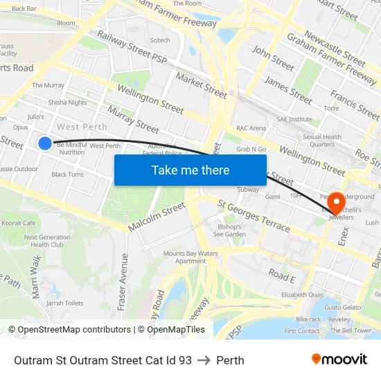 Outram St Outram Street Cat Id 93 to Perth map