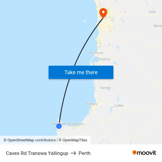 Caves Rd Transwa Yallingup to Perth map