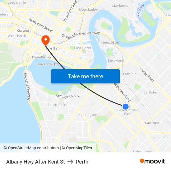 Albany Hwy After Kent St to Perth map