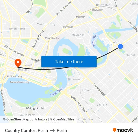 Country Comfort Perth to Perth map
