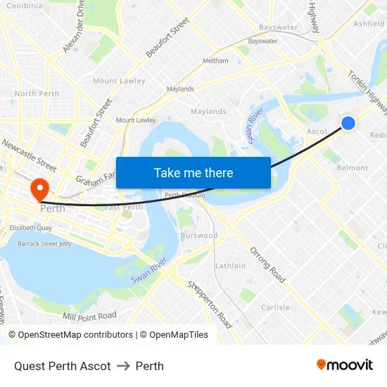 Quest Perth Ascot to Perth map