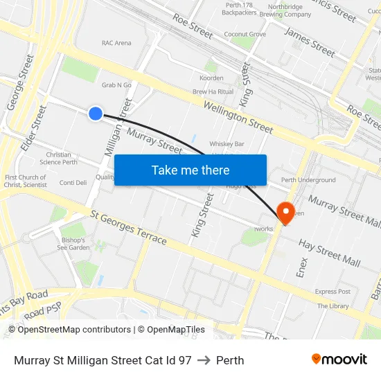 Murray St Milligan Street Cat Id 97 to Perth map