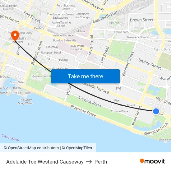 Adelaide Tce Westend Causeway to Perth map