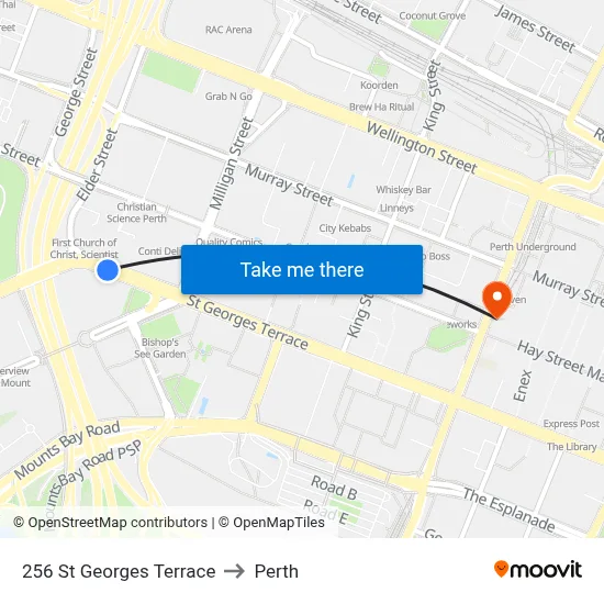256 St Georges Terrace to Perth map