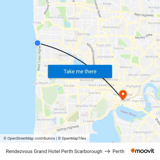Rendezvous Grand Hotel Perth Scarborough to Perth map