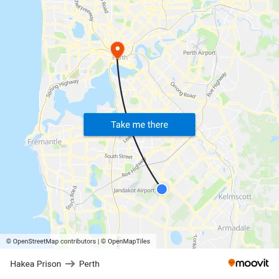 Hakea Prison to Perth map