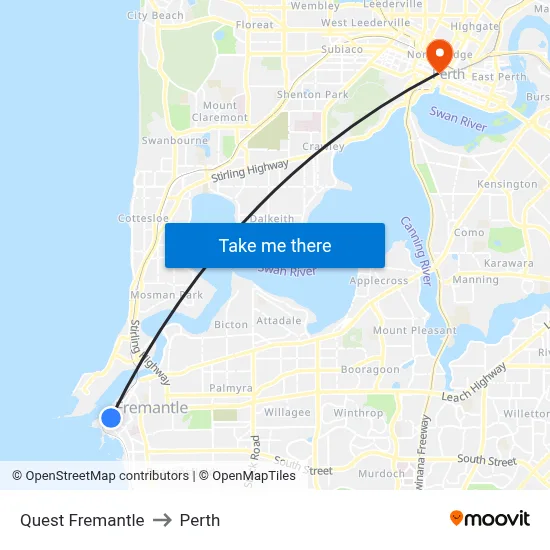 Quest Fremantle to Perth map