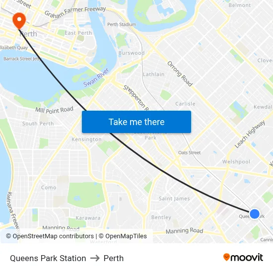 Queens Park Station to Perth map