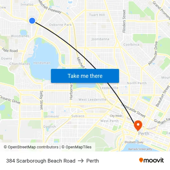 384 Scarborough Beach Road to Perth map