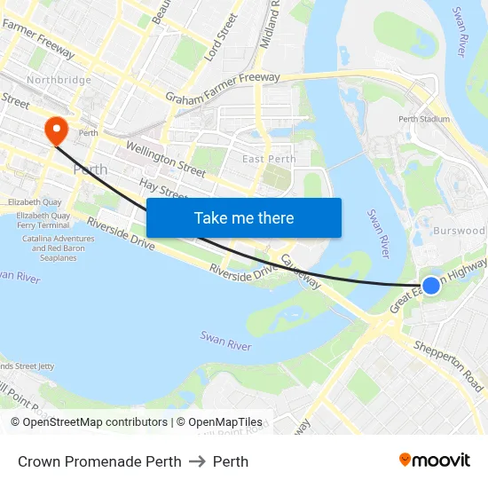 Crown Promenade Perth to Perth map