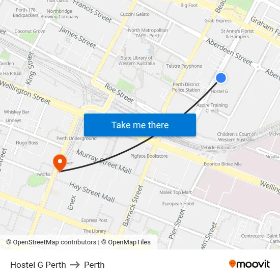 Hostel G Perth to Perth map
