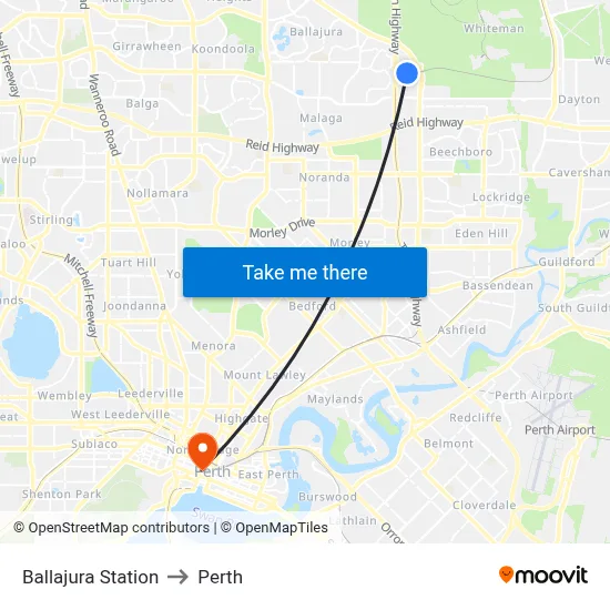 Ballajura Station to Perth map