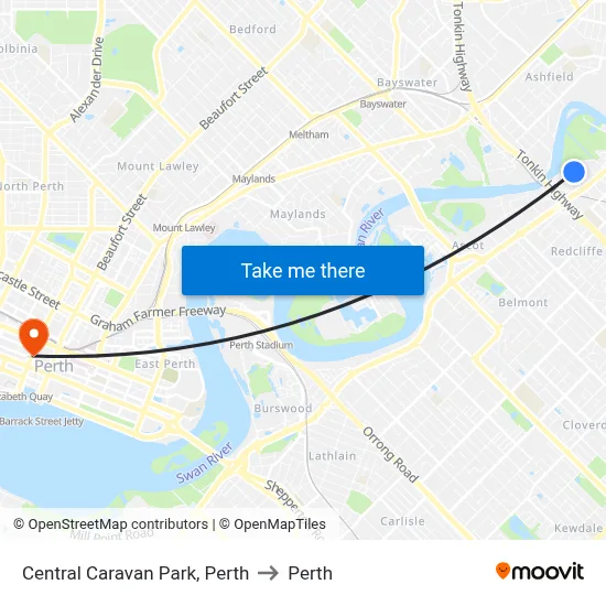 Central Caravan Park, Perth to Perth map