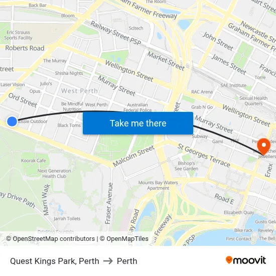 Quest Kings Park, Perth to Perth map