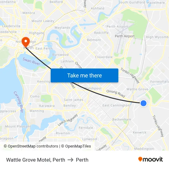 Wattle Grove Motel, Perth to Perth map