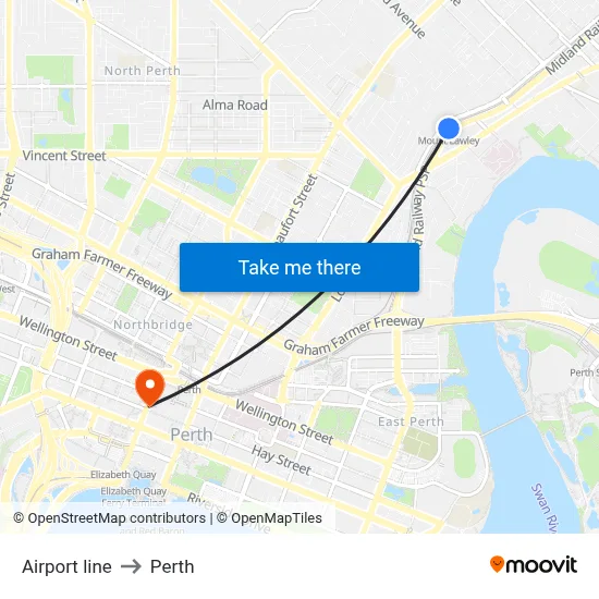 Airport line to Perth map