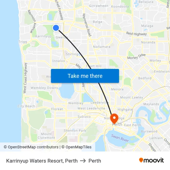 Karrinyup Waters Resort, Perth to Perth map