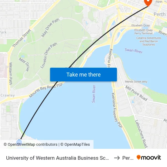 University of Western Australia Business School to Perth map