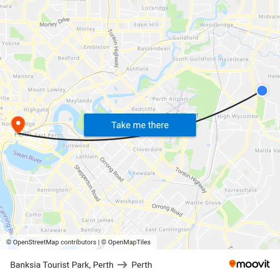 Banksia Tourist Park, Perth to Perth map