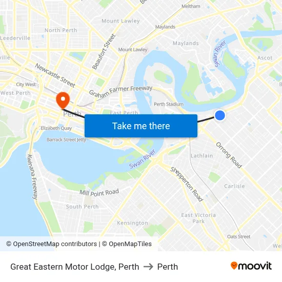 Great Eastern Motor Lodge, Perth to Perth map