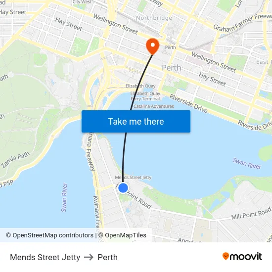 Mends Street Jetty to Perth map