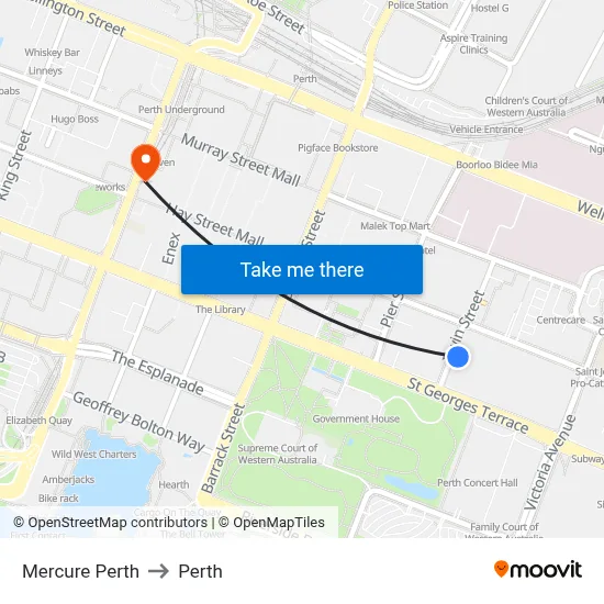 Mercure Perth to Perth map