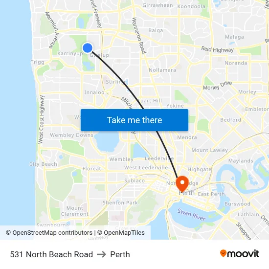 531 North Beach Road to Perth map