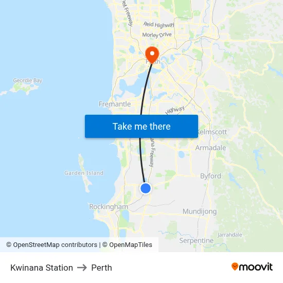 Kwinana Station to Perth map