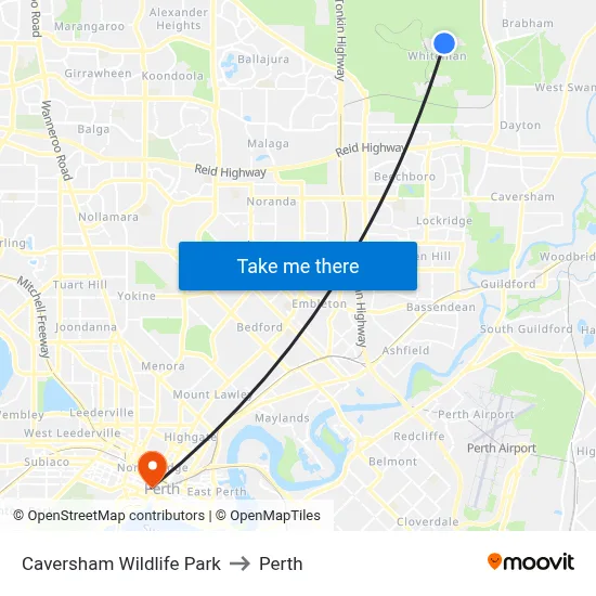 Caversham Wildlife Park to Perth map