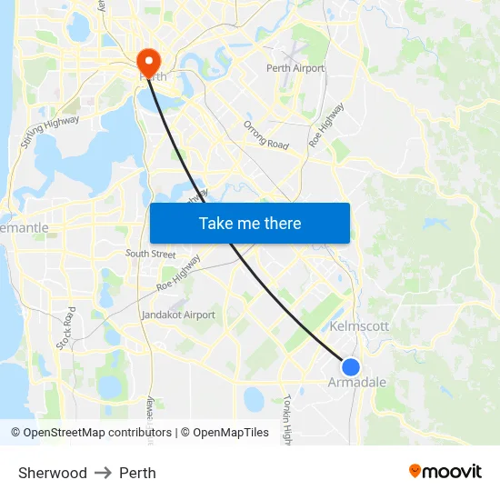 Sherwood to Perth map