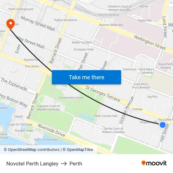 Novotel Perth Langley to Perth map