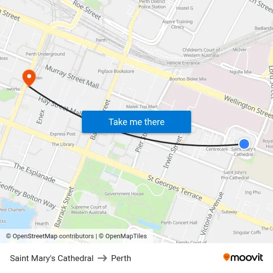 Saint Mary's Cathedral to Perth map