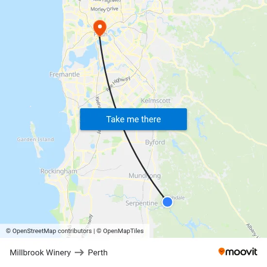 Millbrook Winery to Perth map