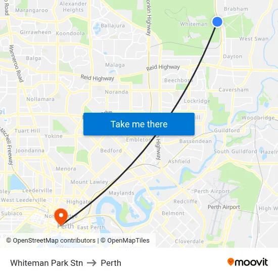 Whiteman Park Stn to Perth map